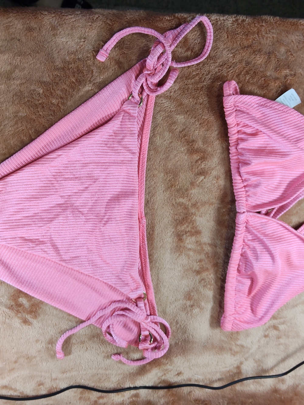 aerie Bright Pink Ribbed Tie-Side Bikini